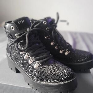 Steve Madden Black Rhinestone Combat Boots